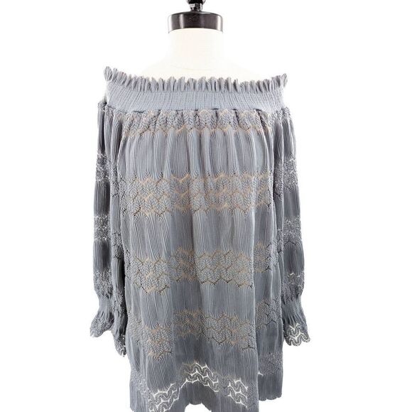 Suzanne Betro Women Gray Off-Shoulder Ruffle Blouse Top Size XL - Picture 7 of 16